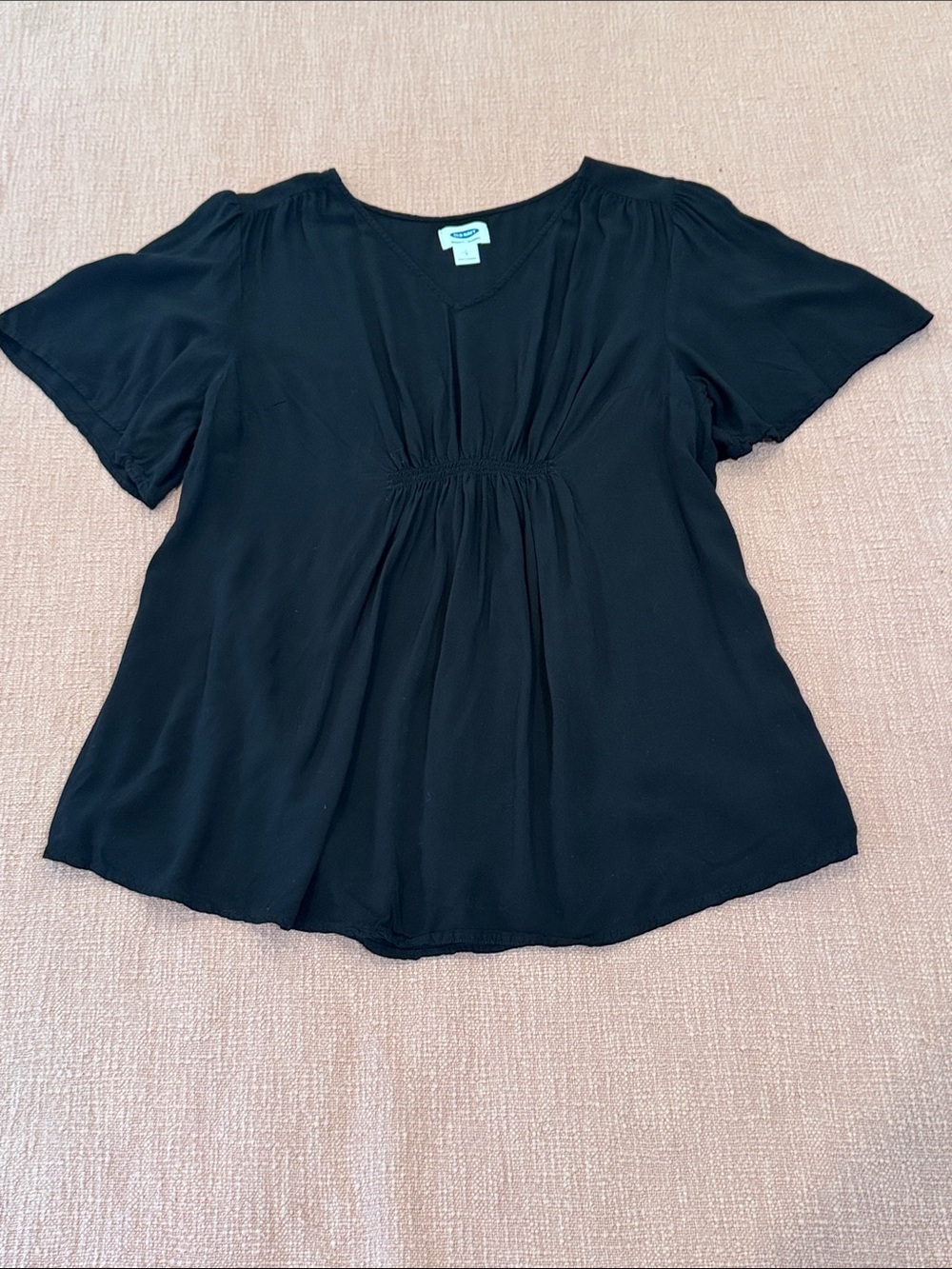 Maternity large Black V-Neck Short Sleeve Gathered Waist Blouse